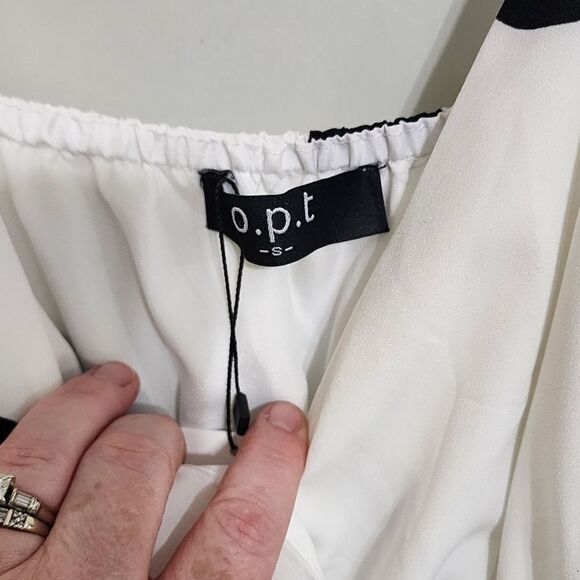 O.P.T.  dress white & black polka-dot tiered midi S NWT - Picture 4 of 5
